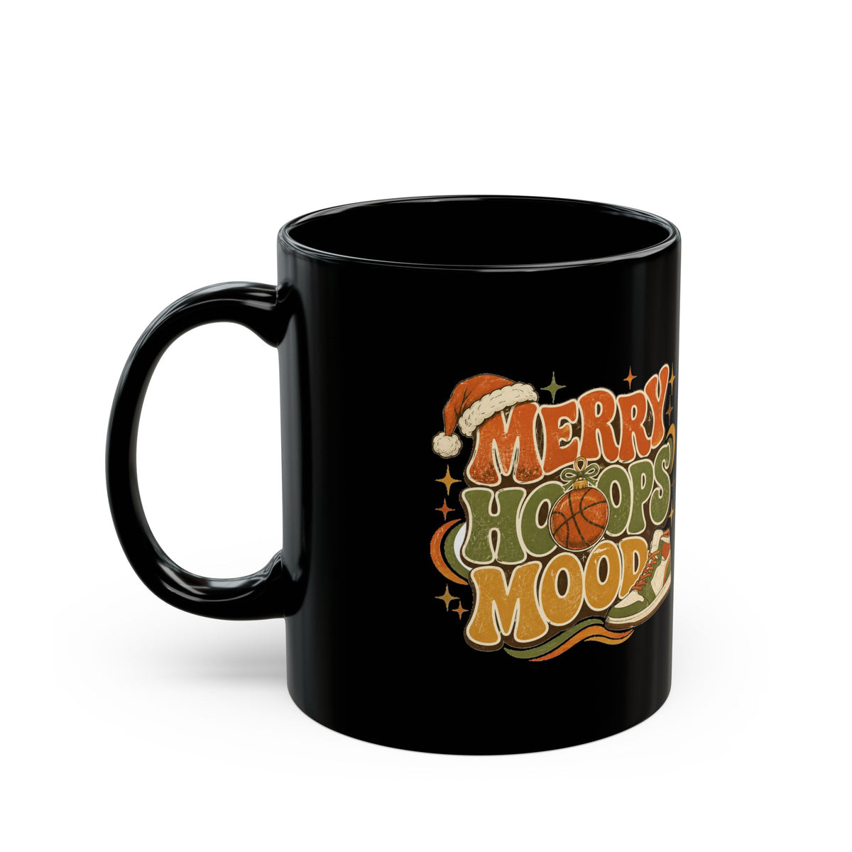 Modern Day Christmas Merry Hoops Mood Basketball Christmas Mug - Black Coffee Mug