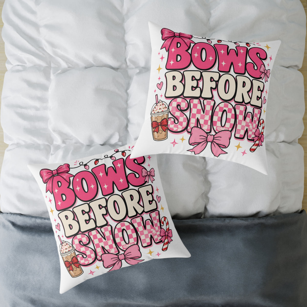 Modern Day Christmas Bows Before Snow Square Poly Canvas Pillow