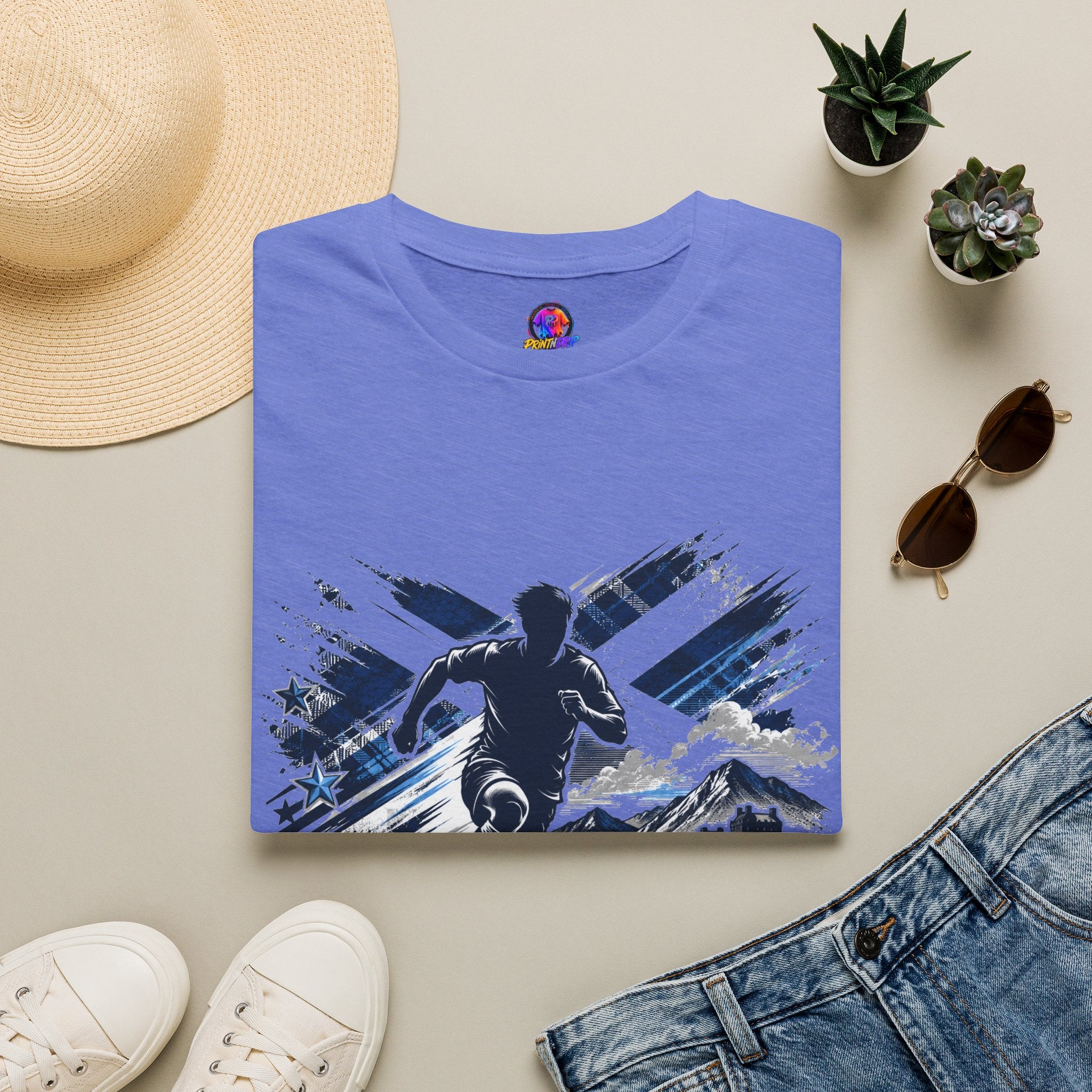 Scotland Highland Storm Soccer T-Shirt — Mountain Soccer Player Graphic Tee