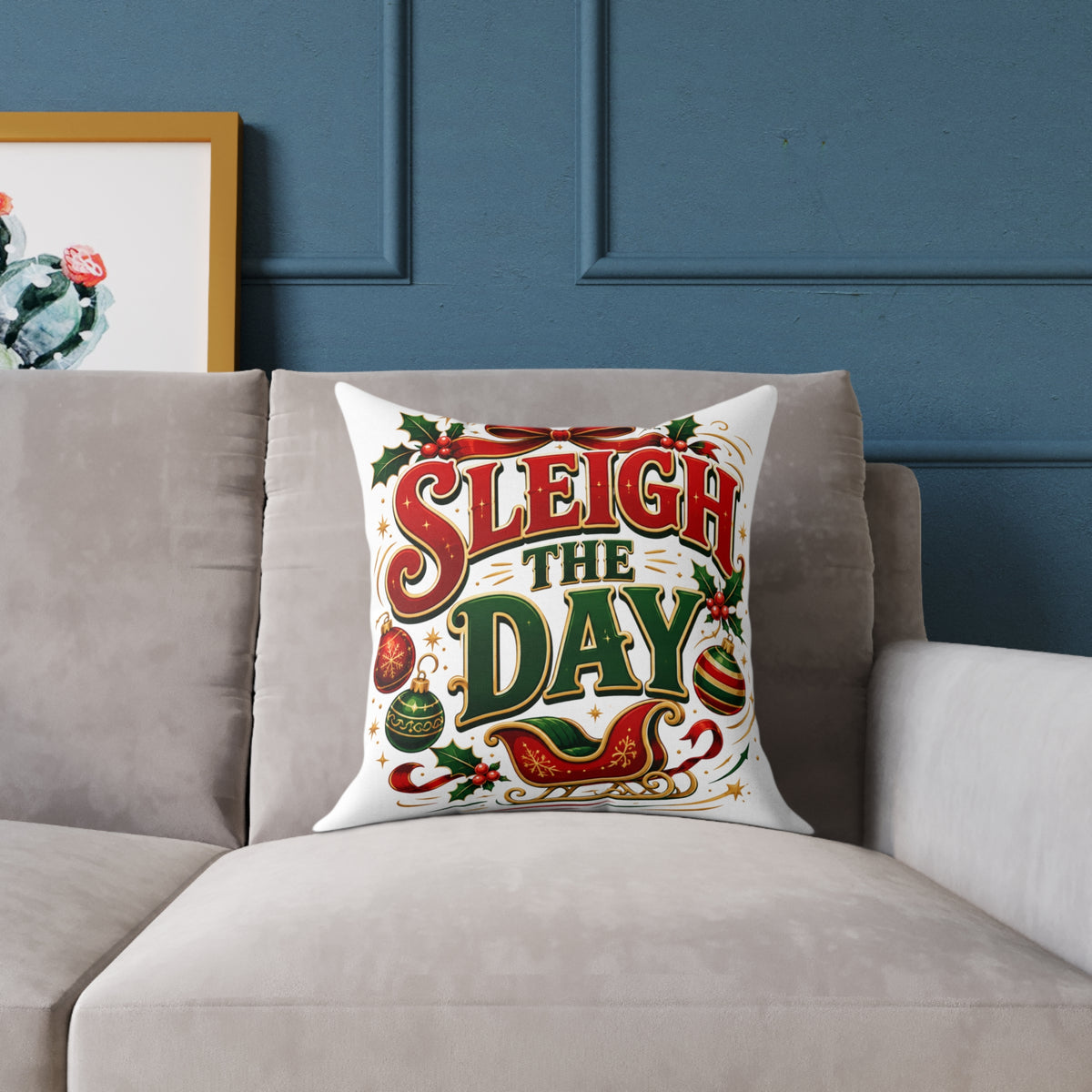 Christmas Pillow — "Sleigh the Day" Holiday Decorative Throw Pillow