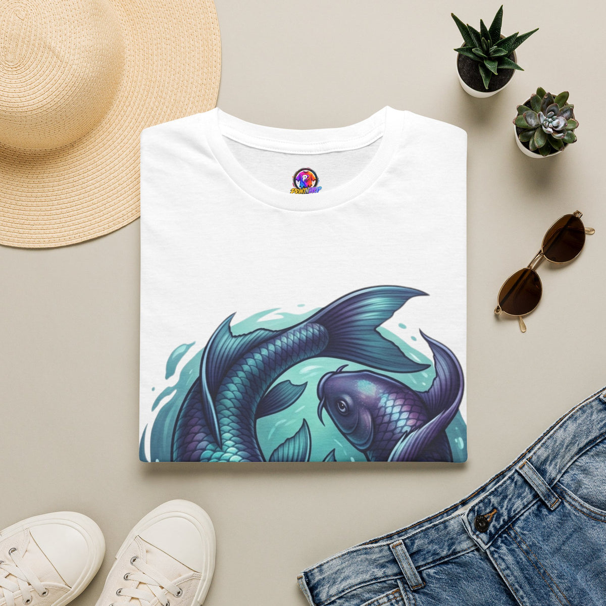 Pisces Zodiac Koi Fish Tee — Yin Yang Aquatic Graphic T-Shirt