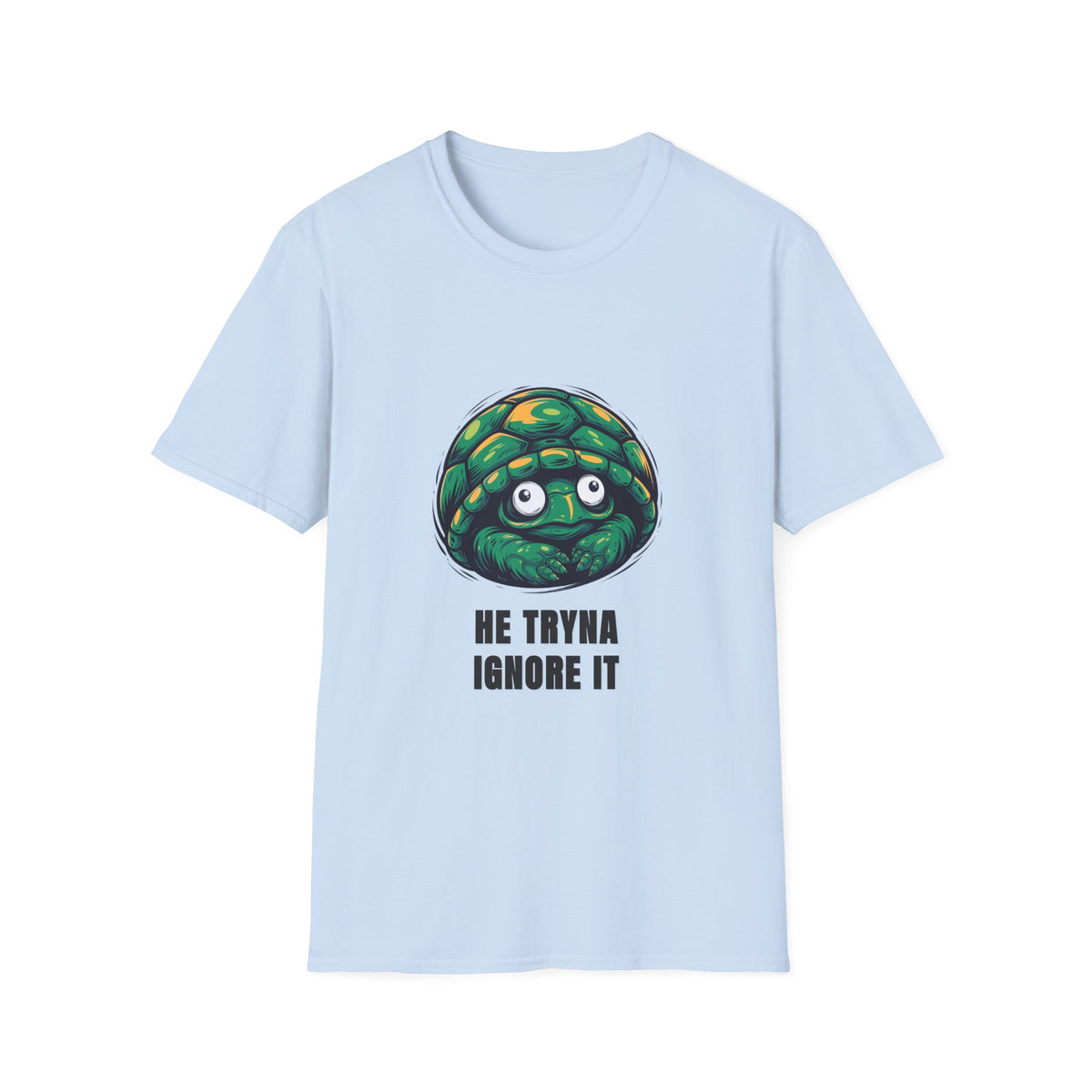 Turtle Peeking T‑Shirt — "He Tryna Ignore It" Cute Cartoon Tee - Trending Now - August 2026