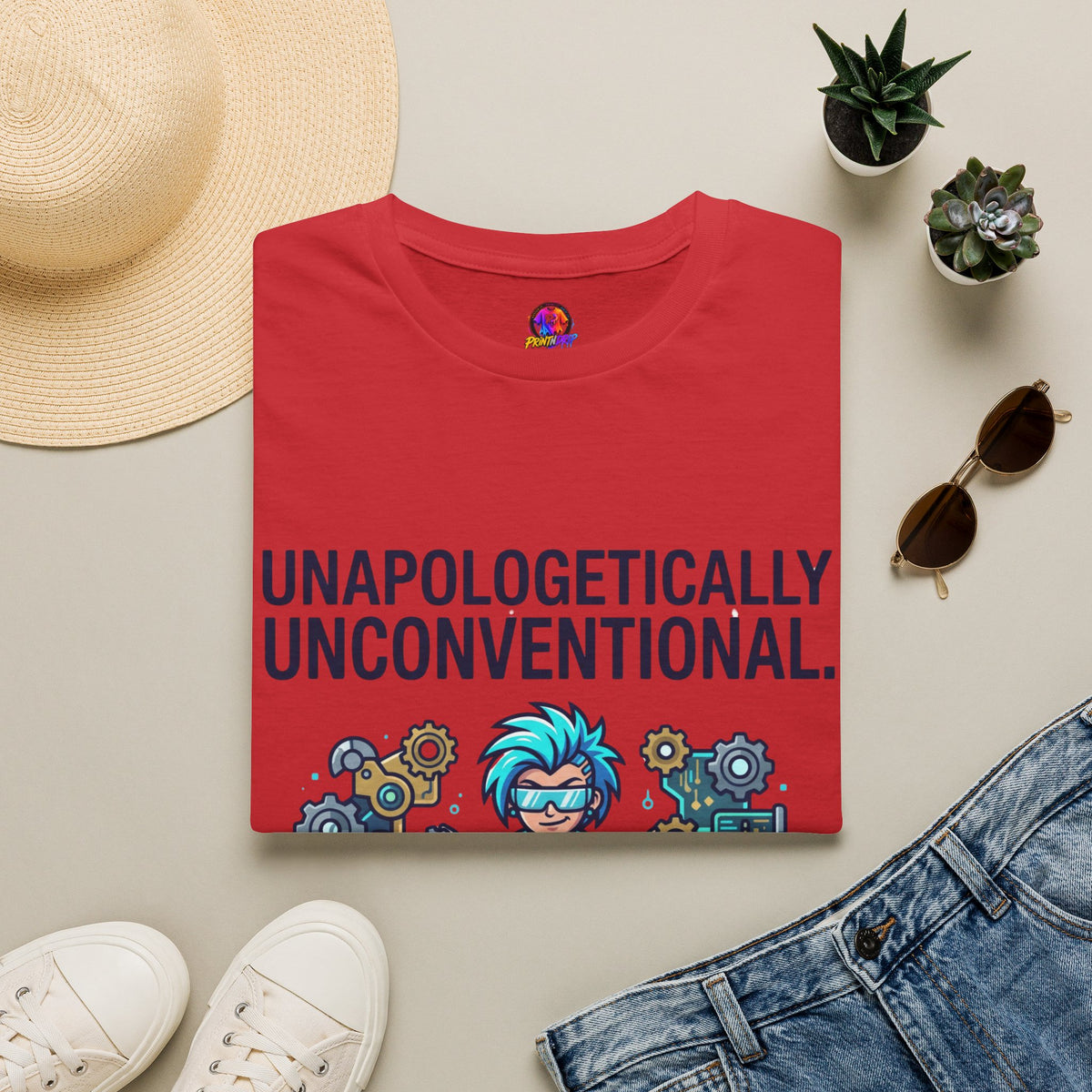 Unapologetically Unconventional T-Shirt — Quirky Steampunk Inventor Graphic Tee