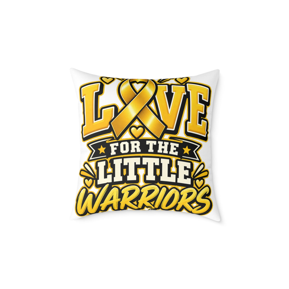 Childhood Cancer Square Pillow - "Love for the Little Warriors" Yellow Ribbon Kids Cancer Awareness Throw Pillow