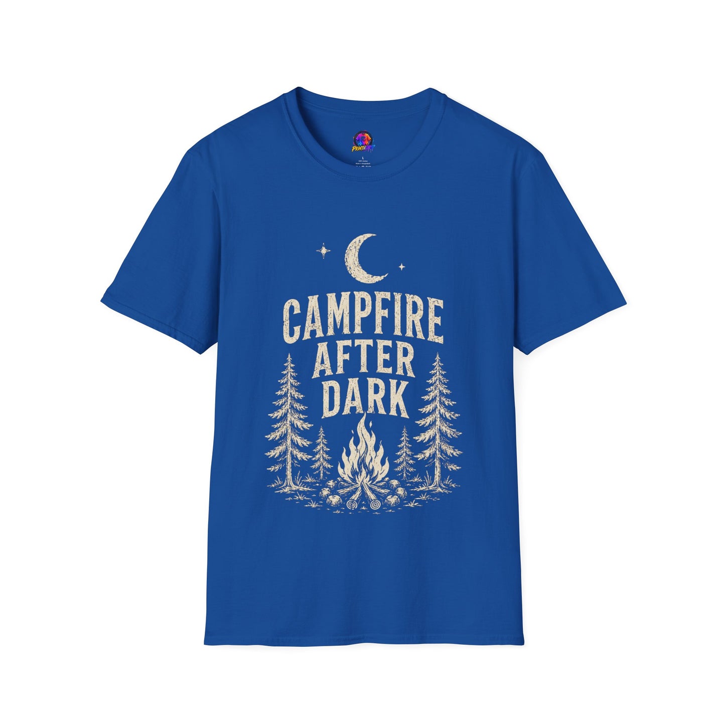 Campfire After Dark T-Shirt — Vintage Moon & Pine Camping Tee