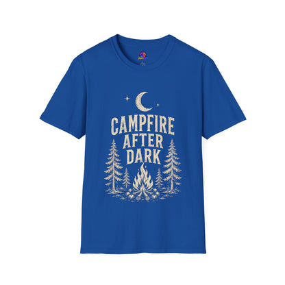 Campfire After Dark T-Shirt — Vintage Moon & Pine Camping Tee