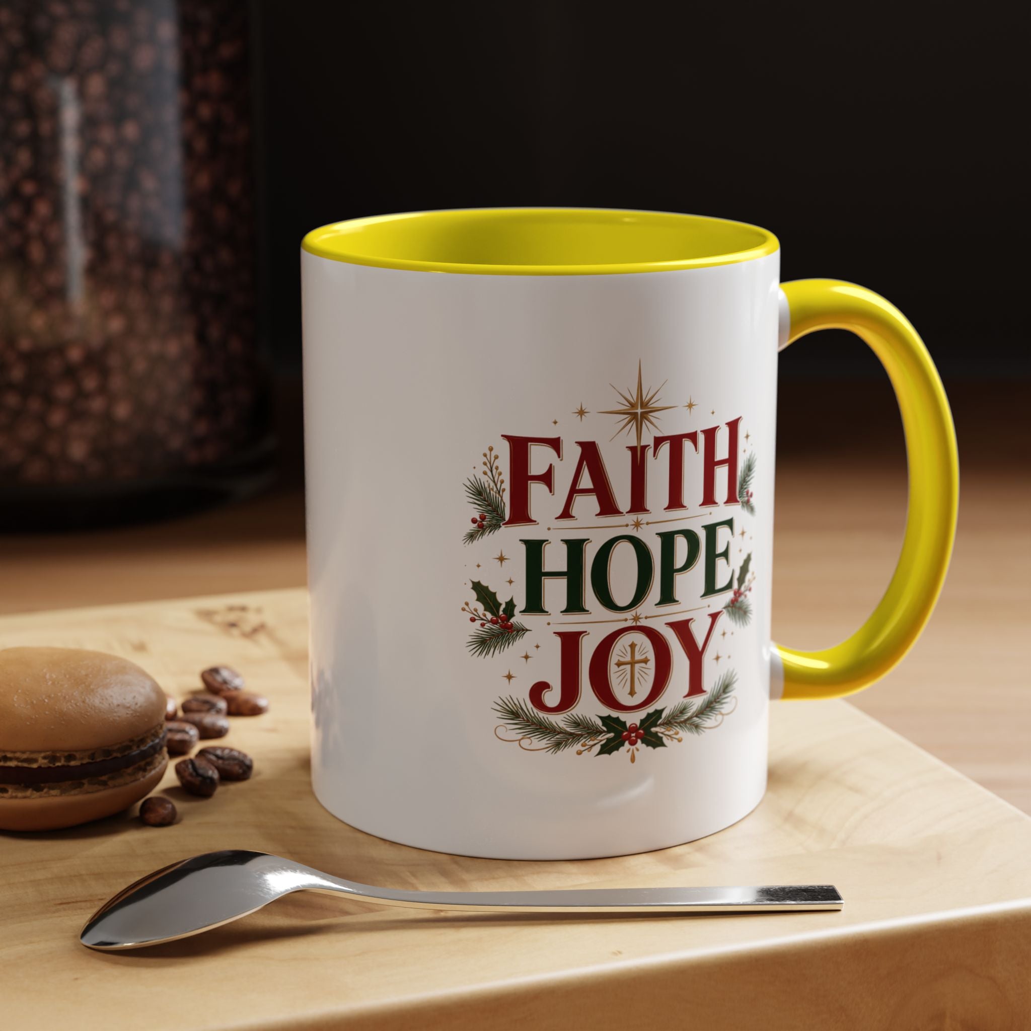Faith Hope Joy Coffee Mug — Christmas Holiday Inspirational Accent Mug