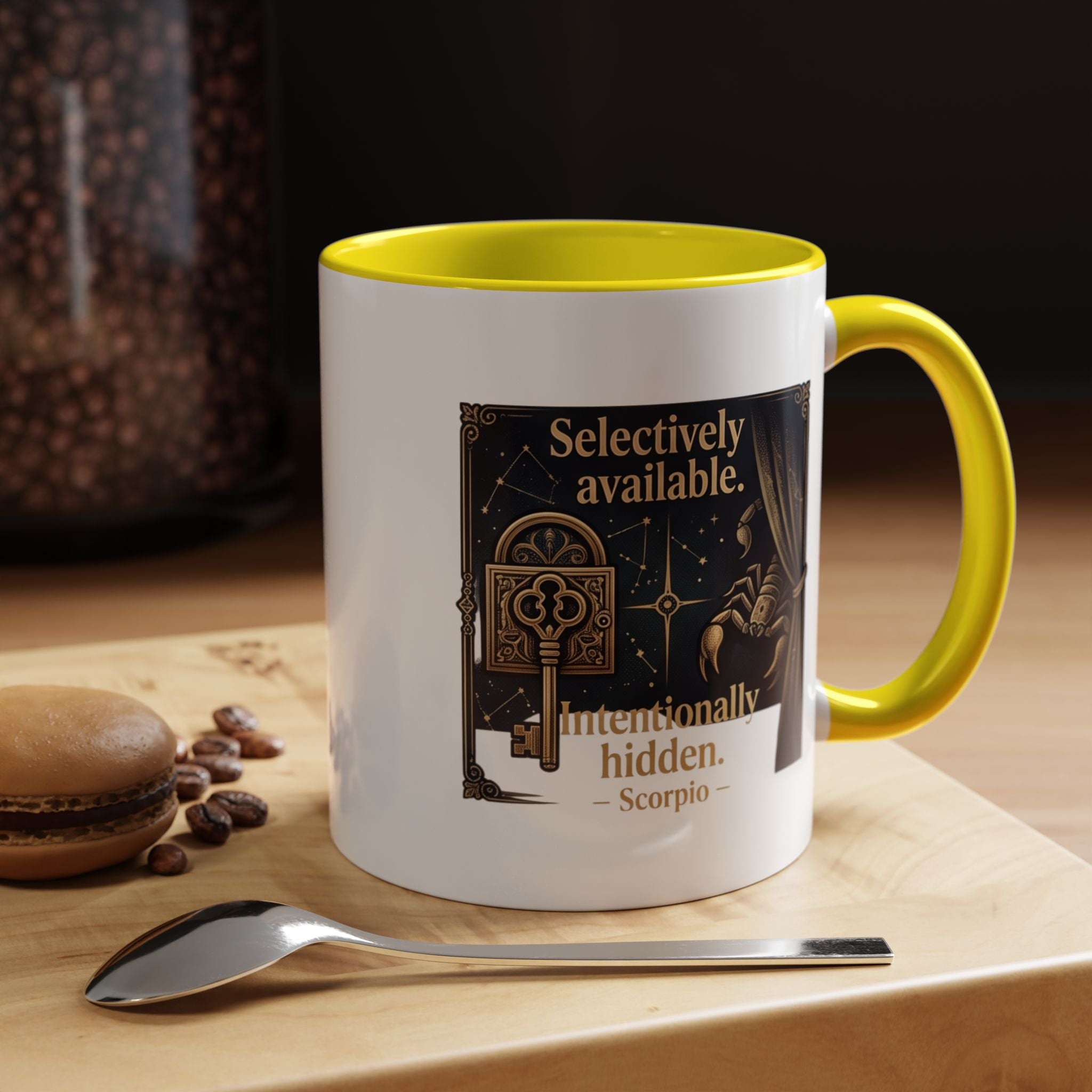 Scorpio Accent Coffee Mug — "Selectively Available, Intentionally Hidden" Zodiac Gift
