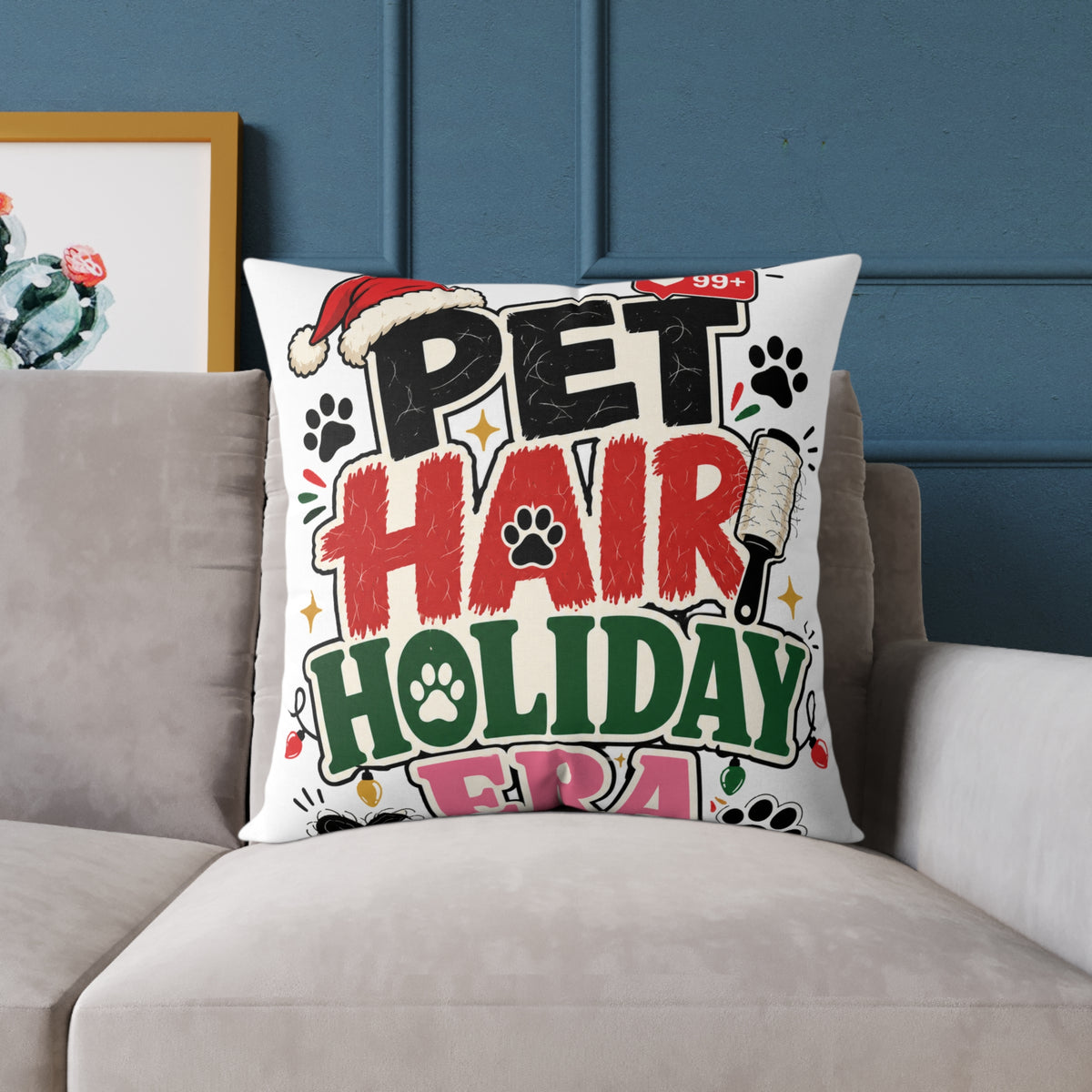 Modern Day Christmas Pet Hair Holiday Pillow