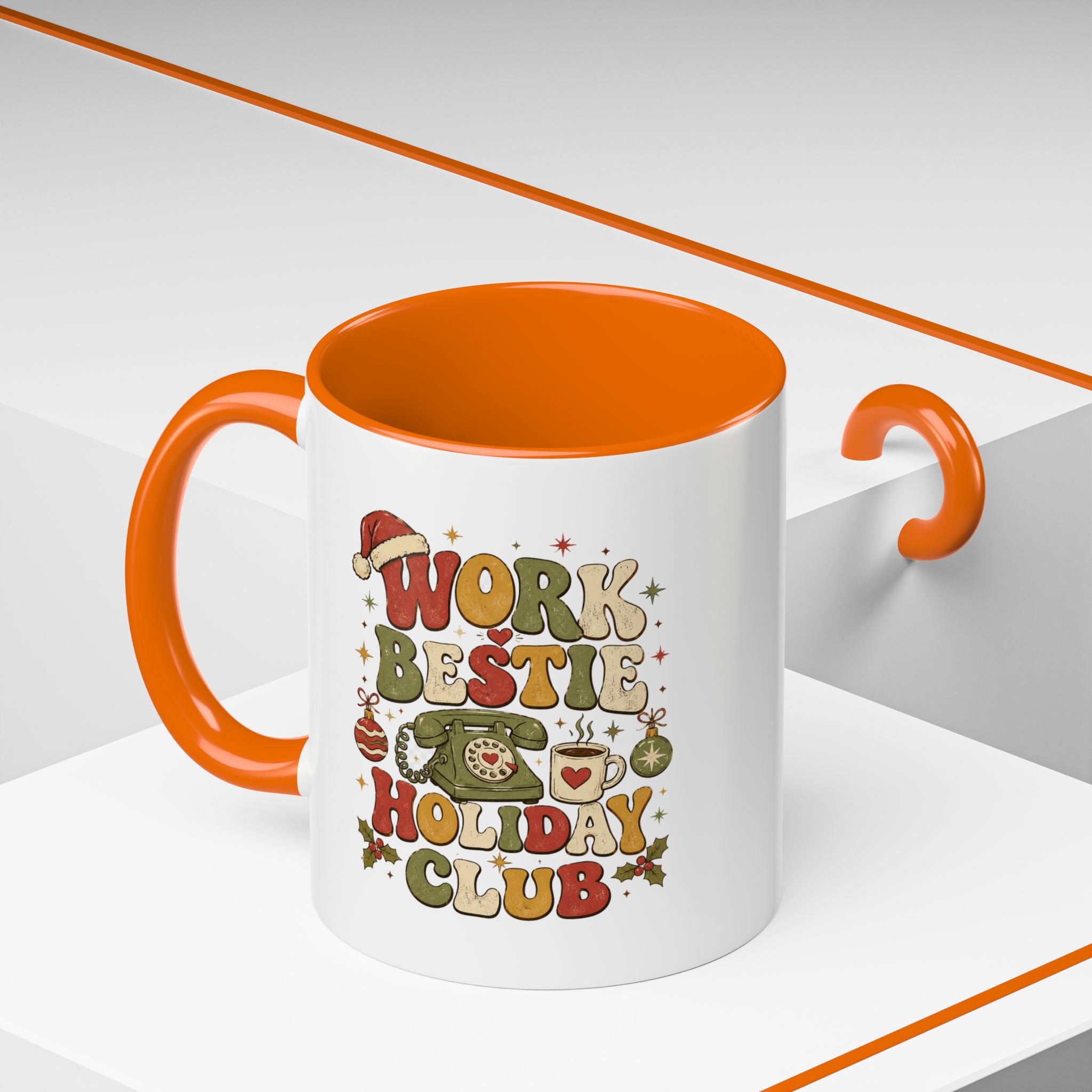 Modern Day Christmas Work Bestie Holiday Club Coffee Mug — Retro Christmas Accent Mug