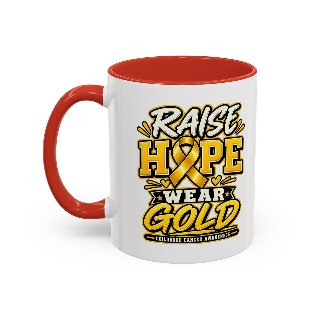 Raise Hope Wear Gold Cancer Awareness Coffee Mug (Accent, 11/15oz)