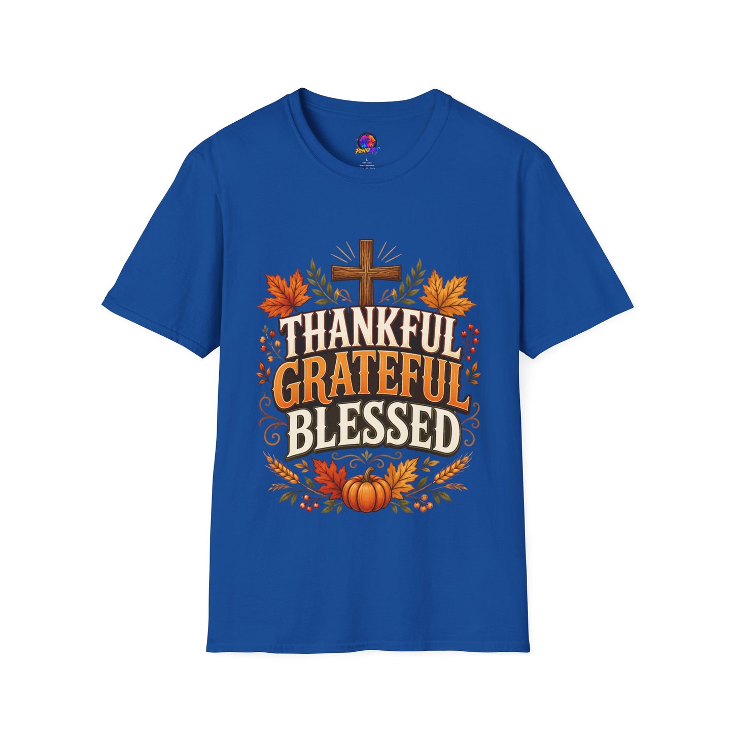 Thankful Grateful Blessed T-Shirt — Fall Thanksgiving Christian Tee