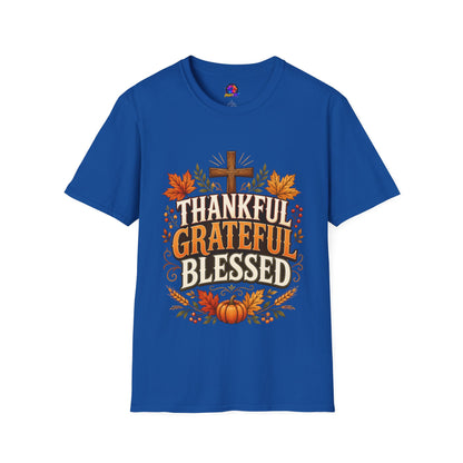 Thankful Grateful Blessed T-Shirt — Fall Thanksgiving Christian Tee
