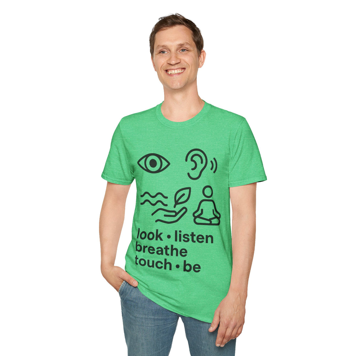 "Look Listen Breathe" Five Senses Mindfulness Tee - Minimalist Aesthetic Wellness White T-Shirt - Trending Now - September 2026