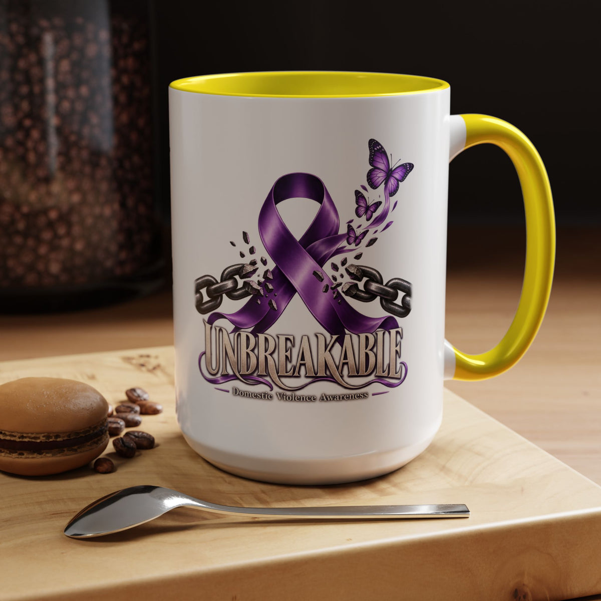 Unbreakable Purple Ribbon Coffee Mug —Domestic Violence Awareness Support Accent Mug