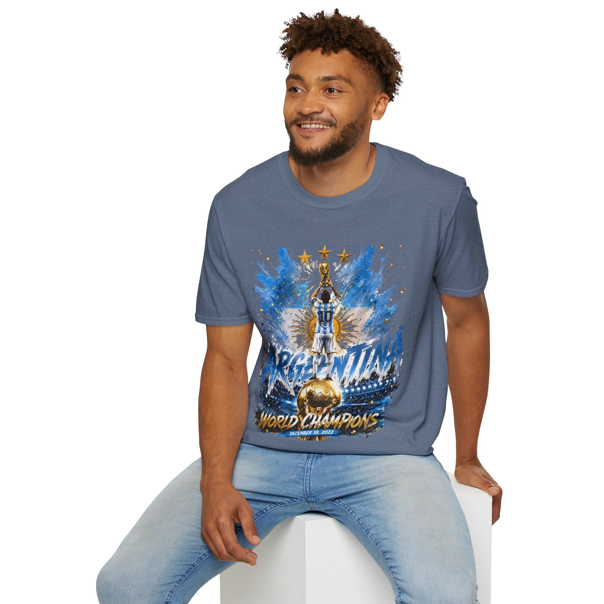 Argentina World Champions T‑Shirt — Soccer World Cup 3 Stars Tribute
