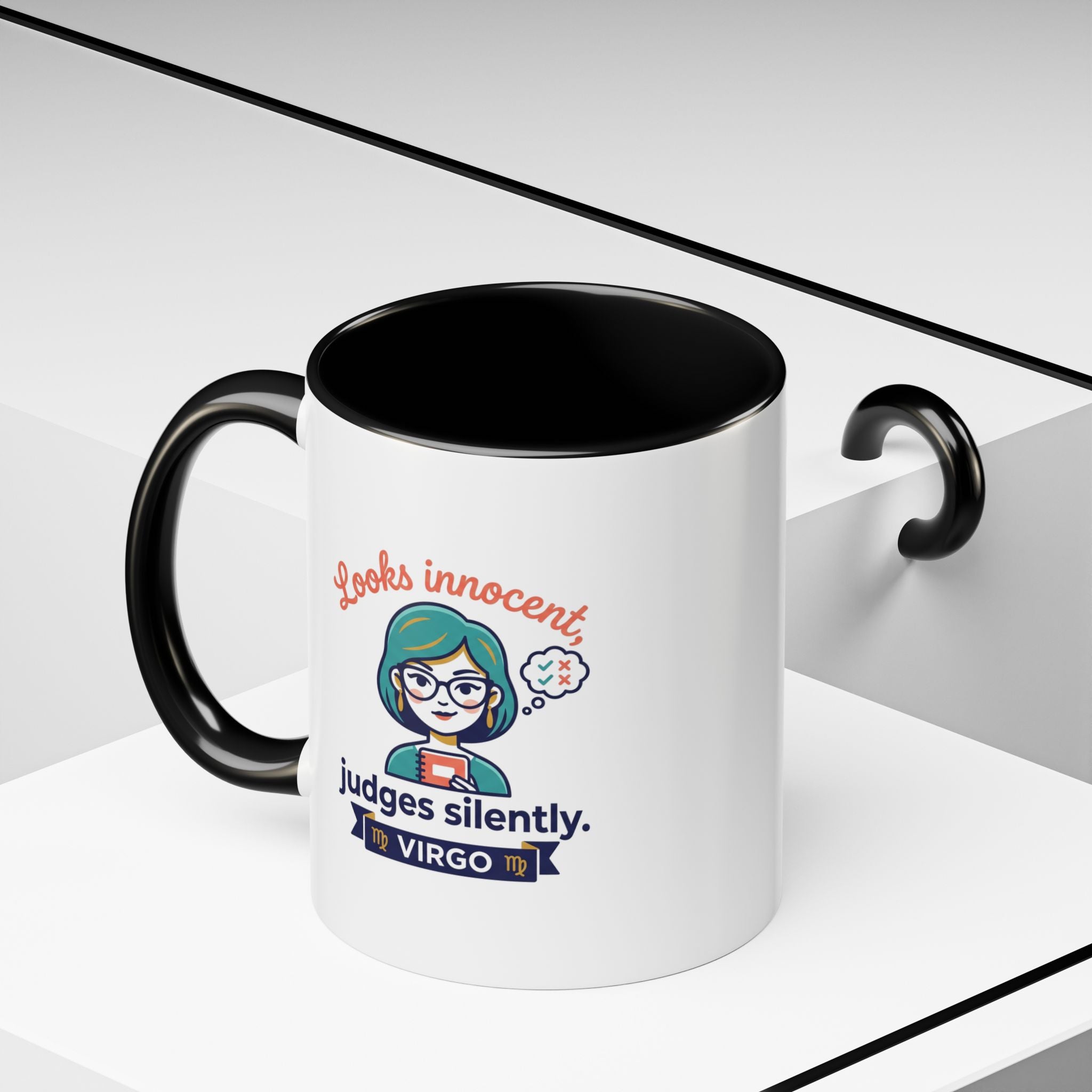 Virgo Accent Coffee Mug - "Looks Innocent, Judges Silently" Zodiac Astrology Gift