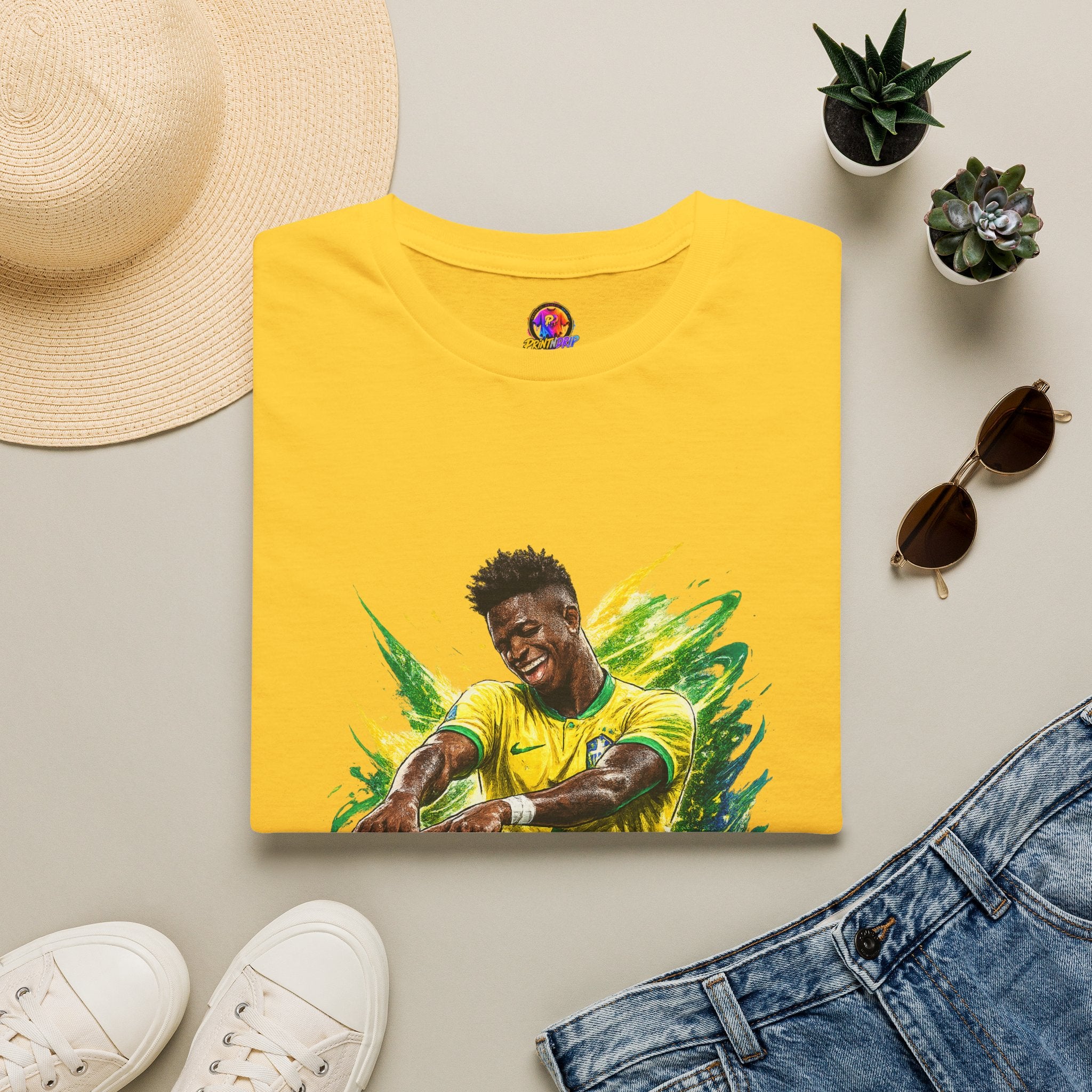 Brazil  Soccer Celebration T-Shirt — Brazilian Football Player Artwork