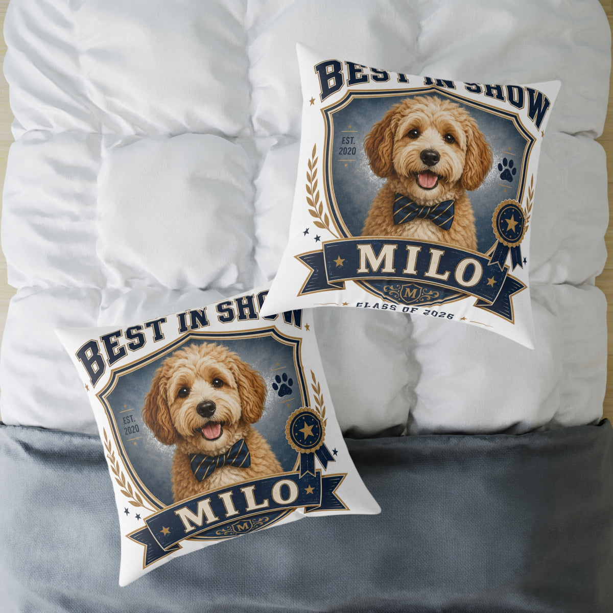 Best in Show Dog Pillow  Milo Bailey Dog Dad Mom — Personalized Milo Portrait Square Throw Pillow