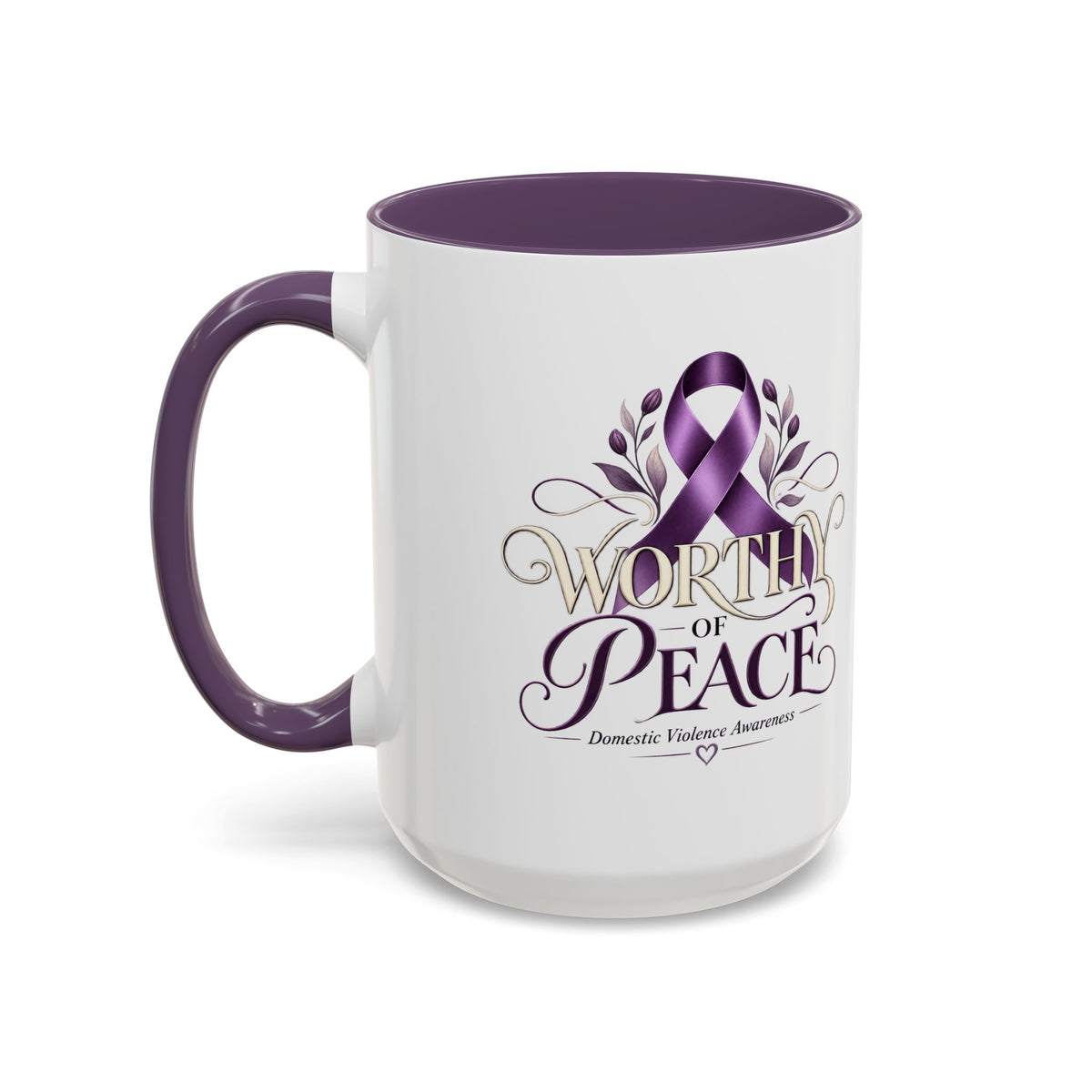 Worth of Peace Accent Coffee Mug — Domestic Violence Awareness Ribbon (11/15oz)