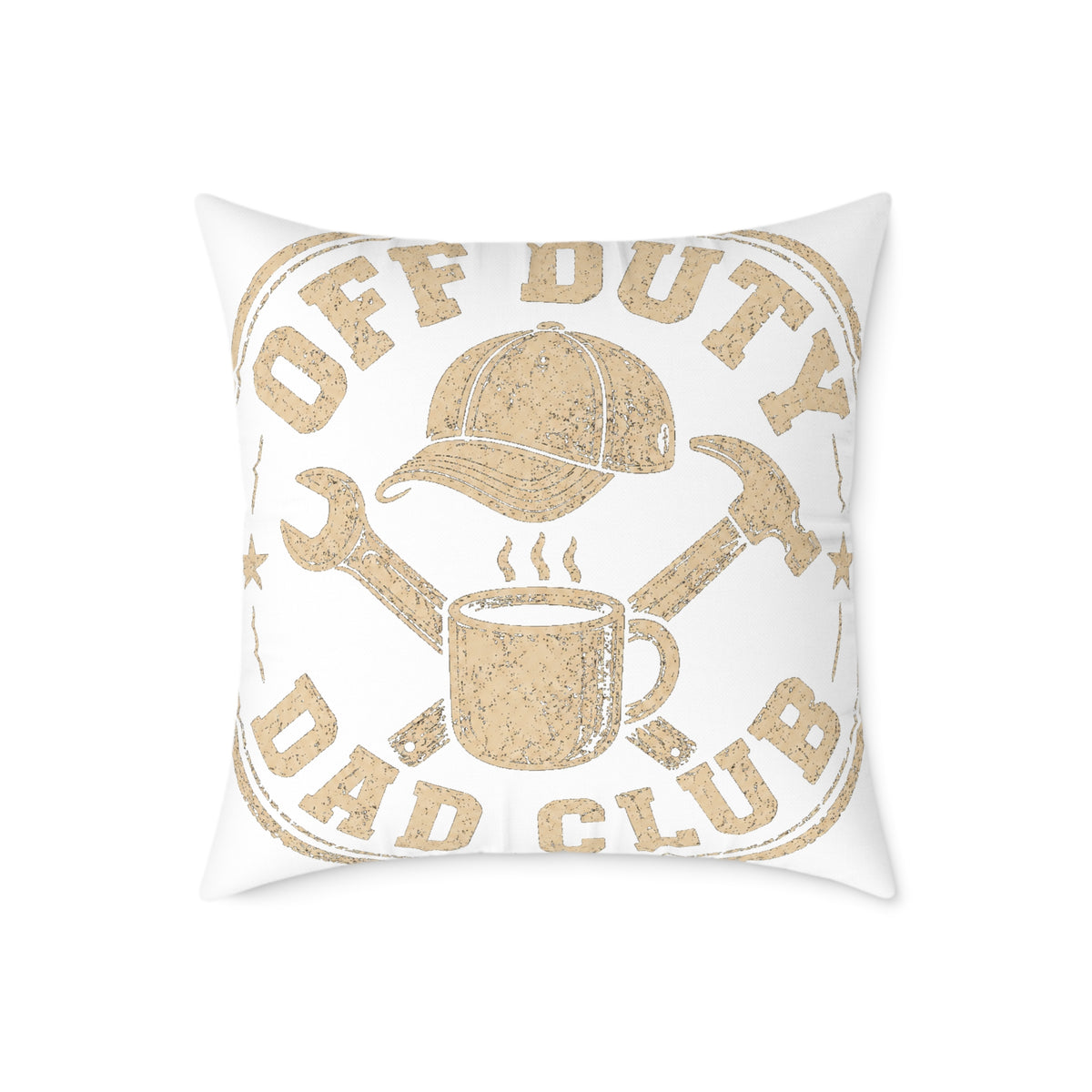 Milo Bailey Dog Dad Mom Square Pillow — "Off Duty Dad Club" Rustic Workshop Decorative Throw Pillow
