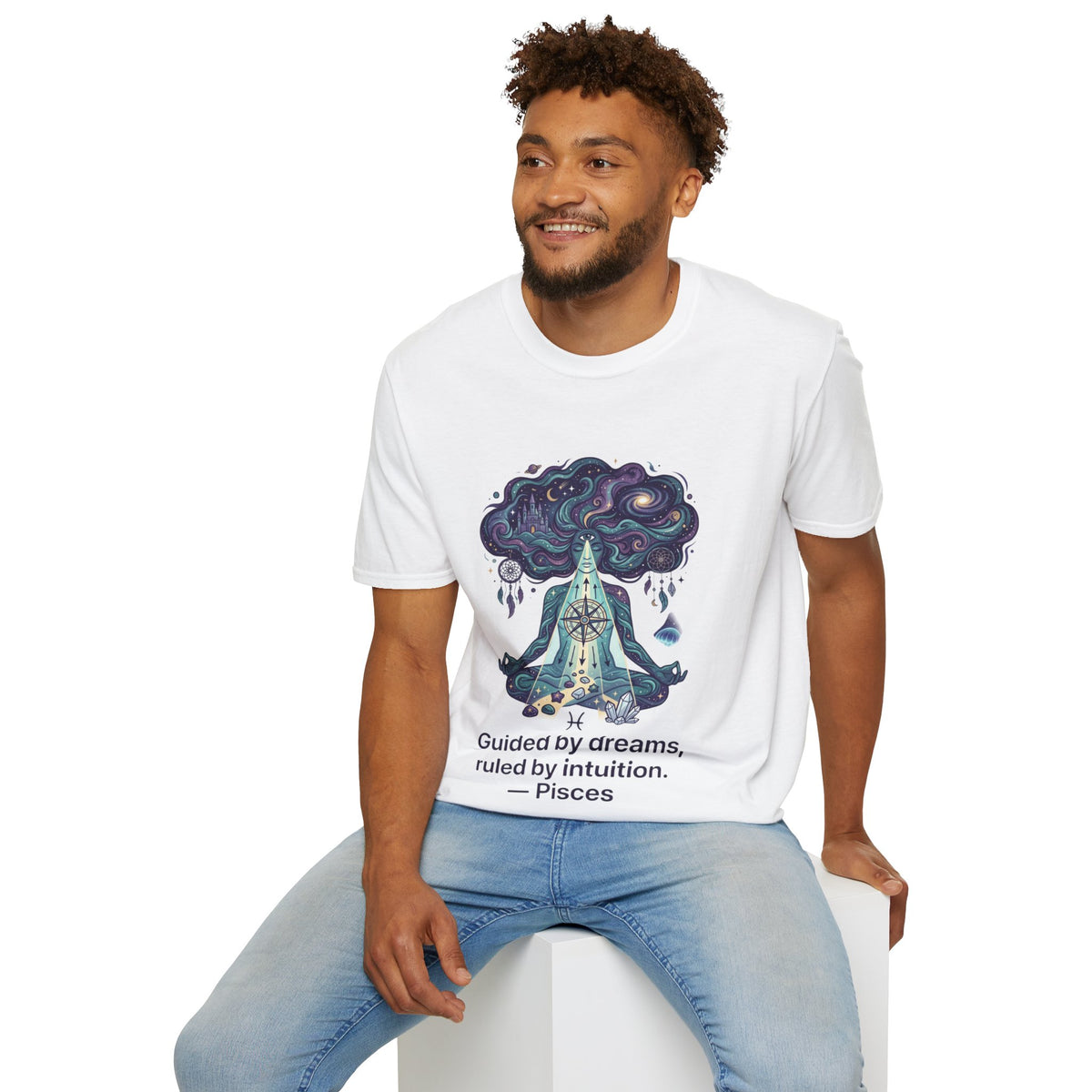 Dreamy Meditation T-Shirt — 'Guided by dreams, ruled by intuition' Spiritual Art Tee