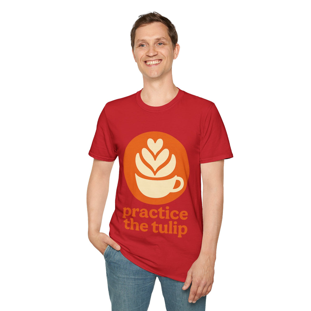 "Practice The Tulip" Latte Art Coffee Graphic Tee - Aesthetic Orange Barista White T-Shirt - Trending Now - September 2026
