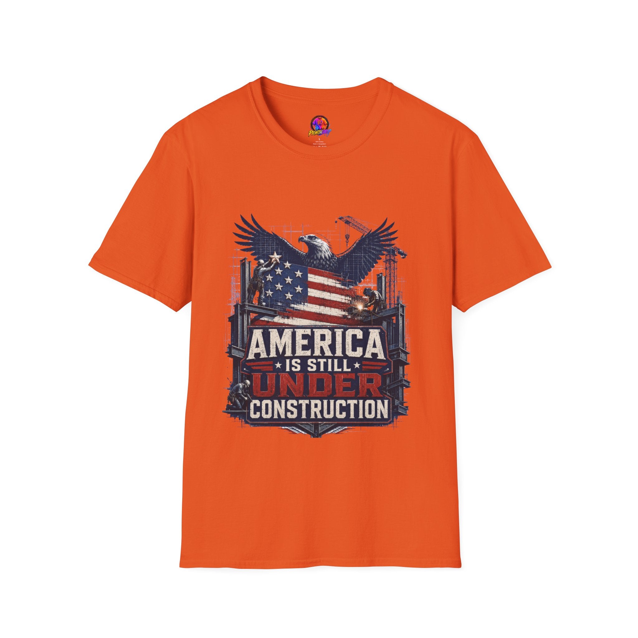 T-Shirt — 'America Is Still Under Construction' Patriotic Eagle Graphic