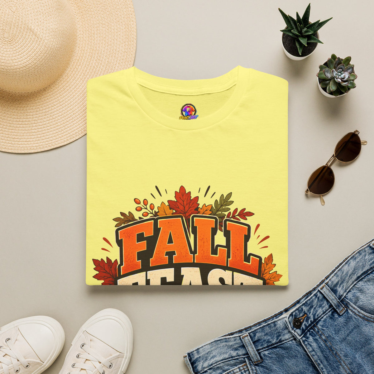 Thanksgiving T-Shirt Fall Feast Crew T-Shirt — Thanksgiving Pumpkin & Leaves Graphic Tee