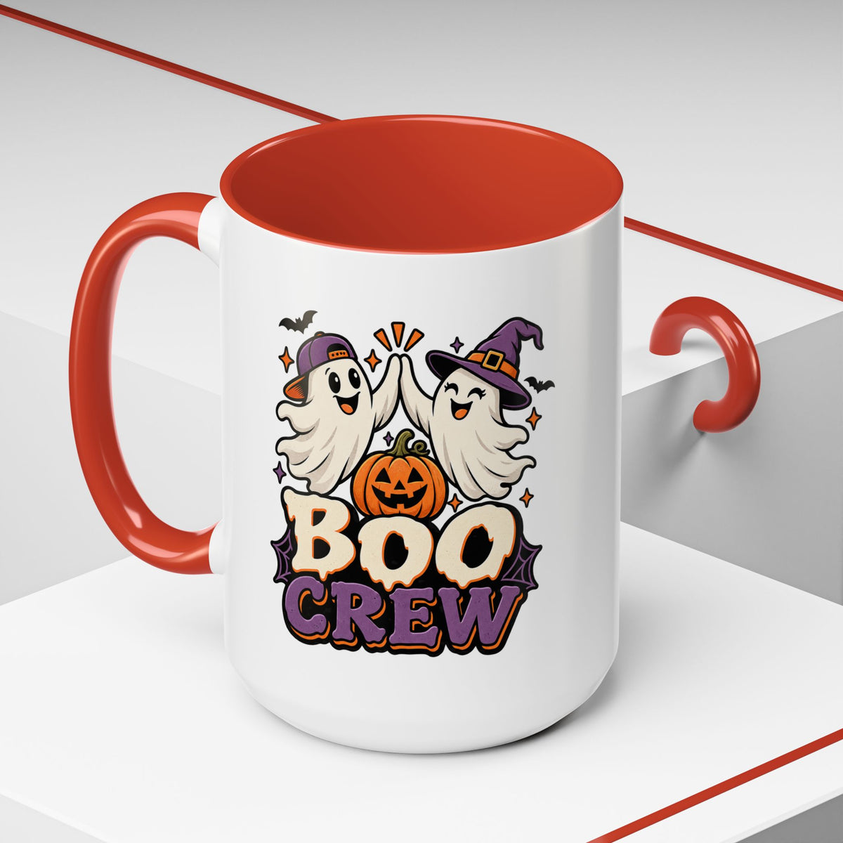 Boo Crew Halloween Accent Coffee Mug — Cute Ghosts & Jack-O'-Lantern Design (11/15 oz)