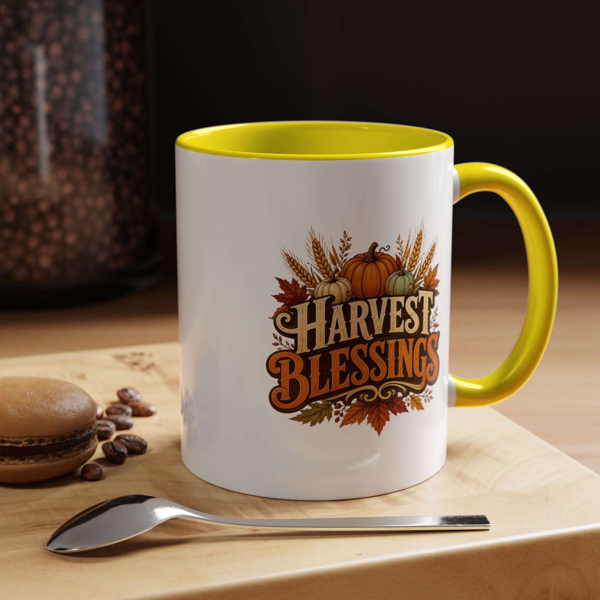 Thanksgiving Mug Harvest Blessings Coffee Mug — Fall Pumpkin & Wheat Thanksgiving Mug