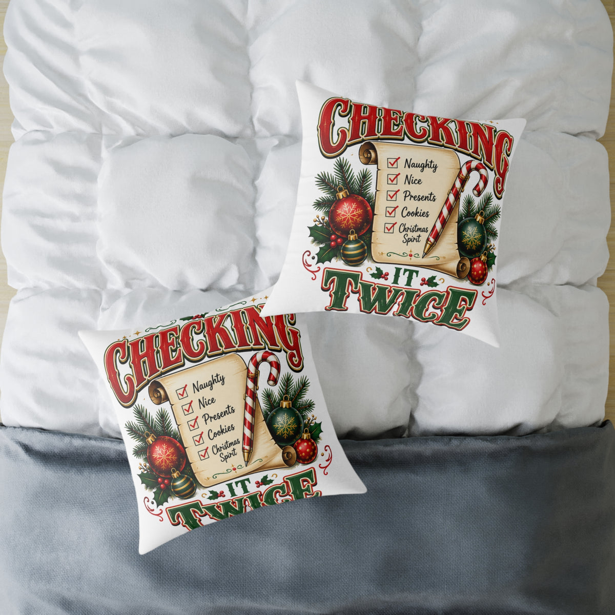 Christmas Checking It Twice Square Poly Canvas Pillow