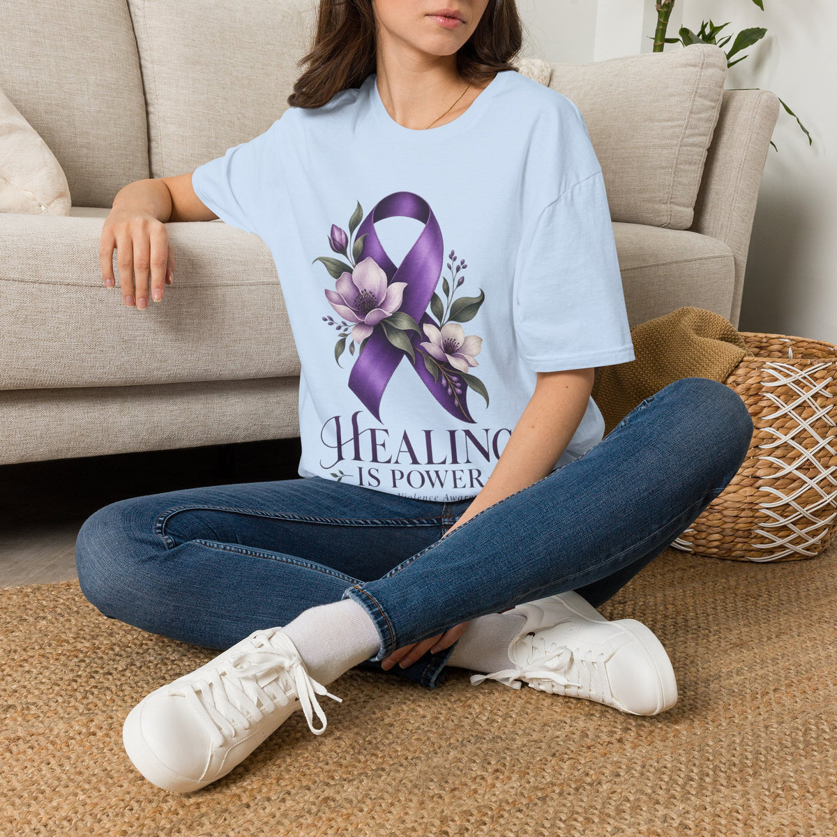 Healing Is Power Purple Ribbon Awareness Domestic Violence  T-Shirt