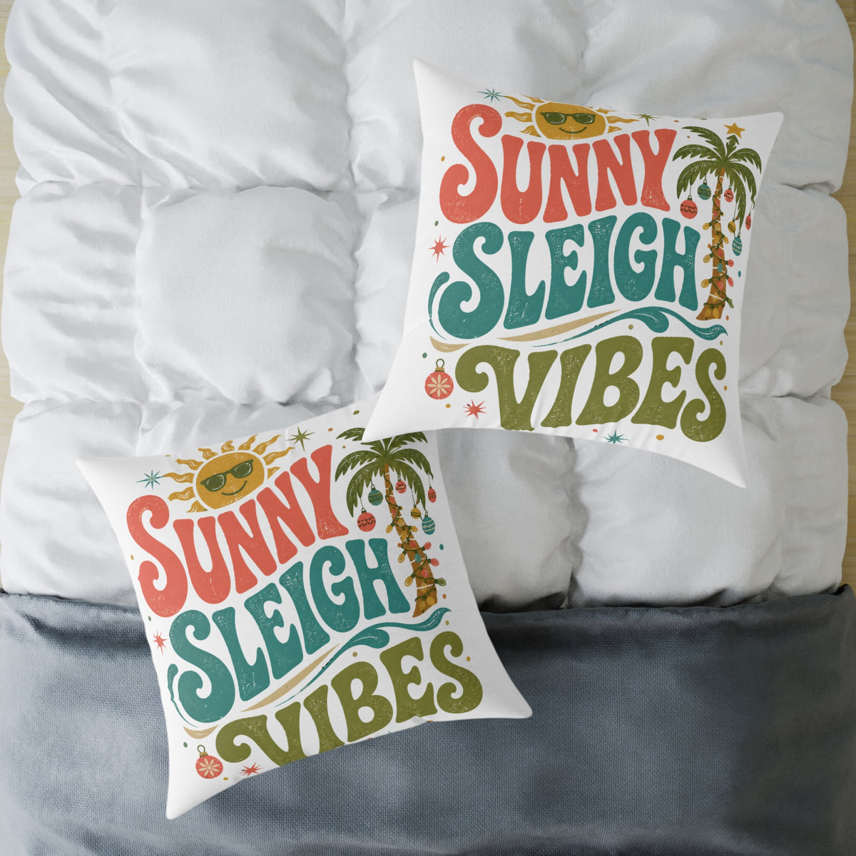 Modern Day Christmas Sunny Sleigh Vibes Decorative Pillow
