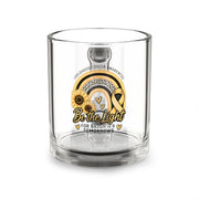 Childhood Cancer Awareness Glass Mug — "Be the Light" Sunflower Ribbon 10oz