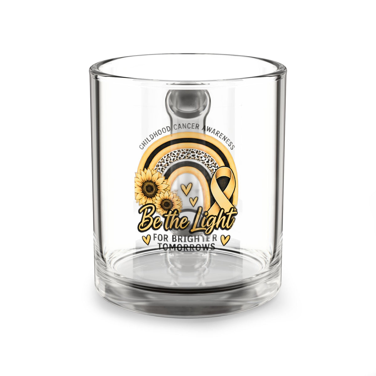 Childhood Cancer Awareness Glass Mug — "Be the Light" Sunflower Ribbon 10oz