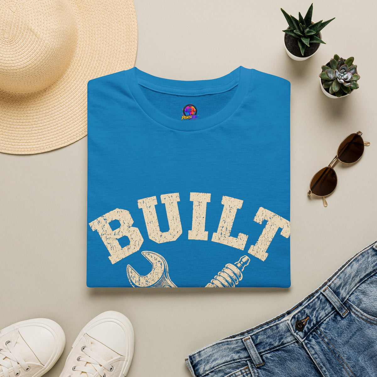 Built Not Bought T-Shirt — Mechanic Wrench & Spark Plug Vintage Tee