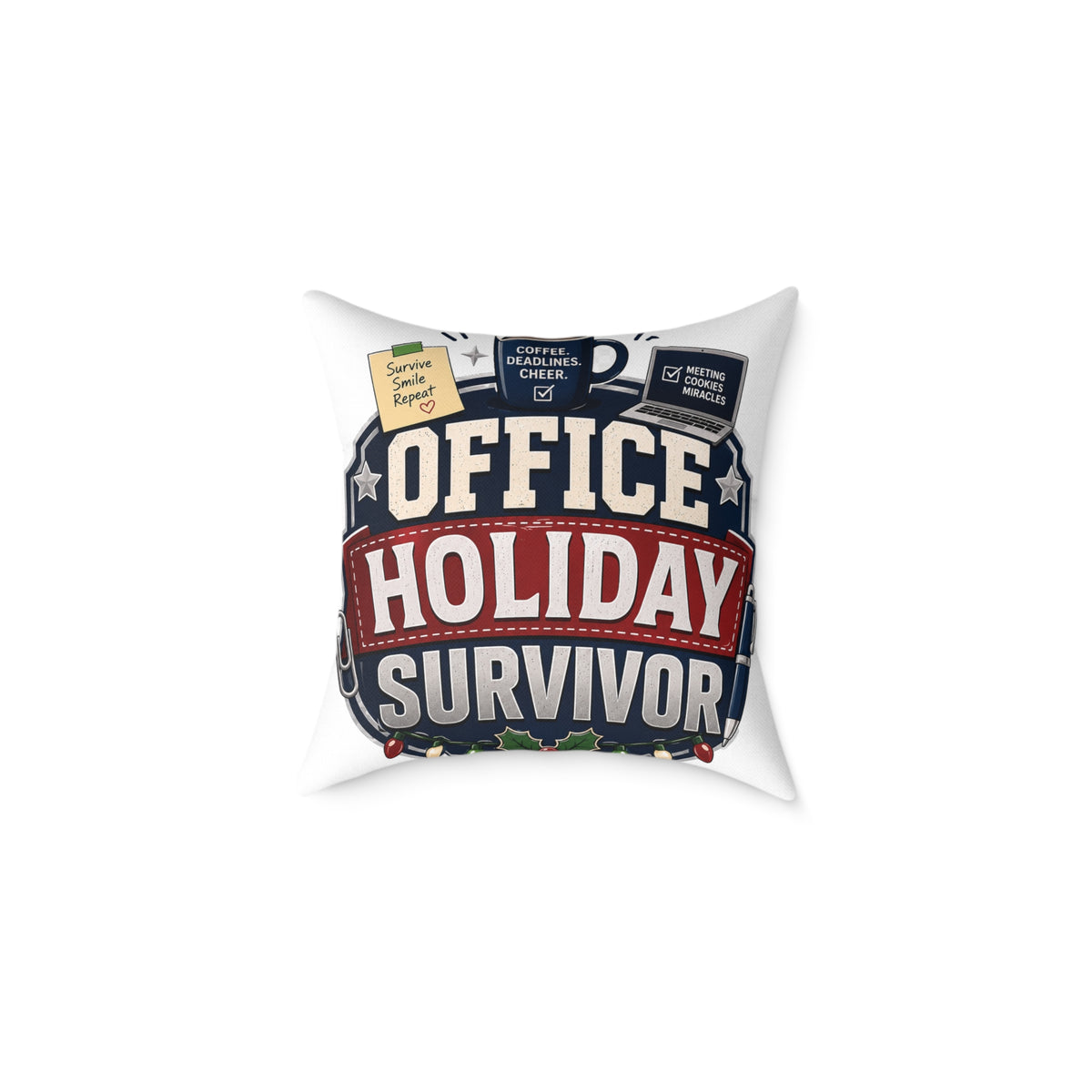 Modern Day Christmas Office Holiday Survivor Pillow