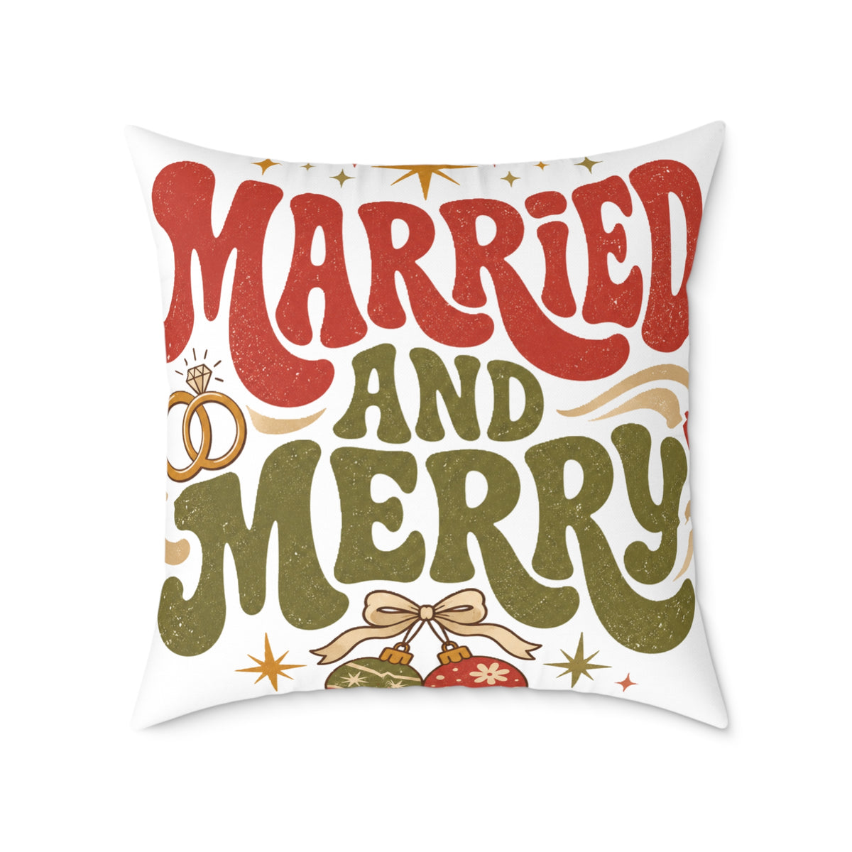 Christmas Married and Merry Holiday Pillow — Festive Wedding & Christmas Decorative Pillow