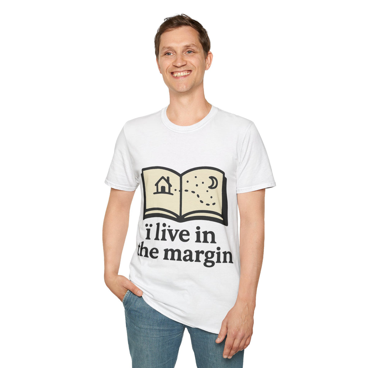 "I Live In The Margin" Bookworm Tee | Cute Celestial Book Graphic T-Shirt - Trending Now - September 2026