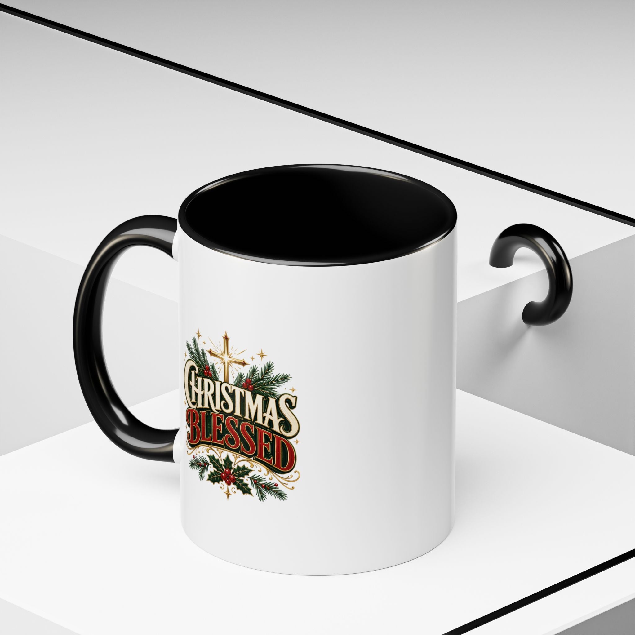 Christmas Blessed Accent Coffee Mug – Holiday Pine & Holly