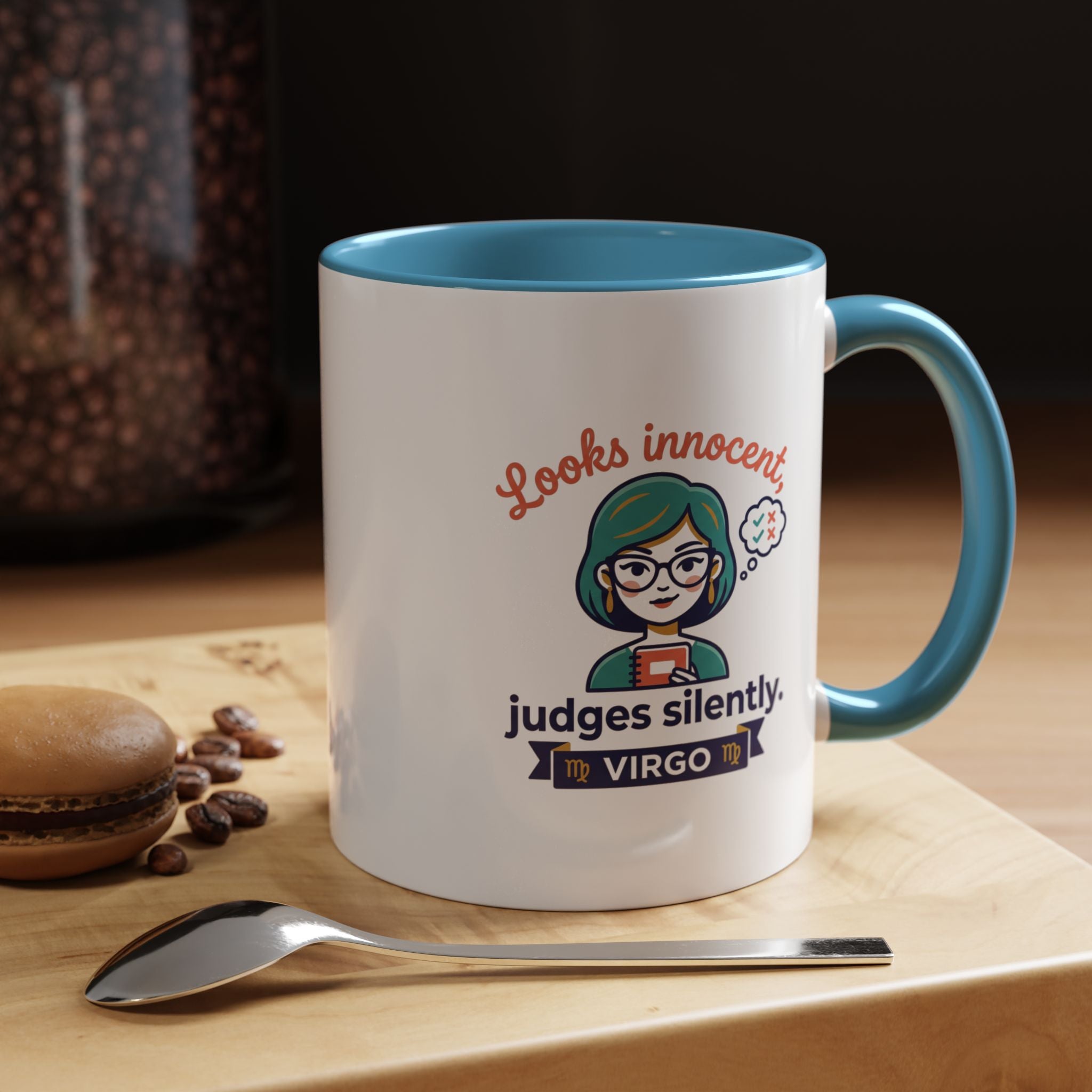 Virgo Accent Coffee Mug - "Looks Innocent, Judges Silently" Zodiac Astrology Gift