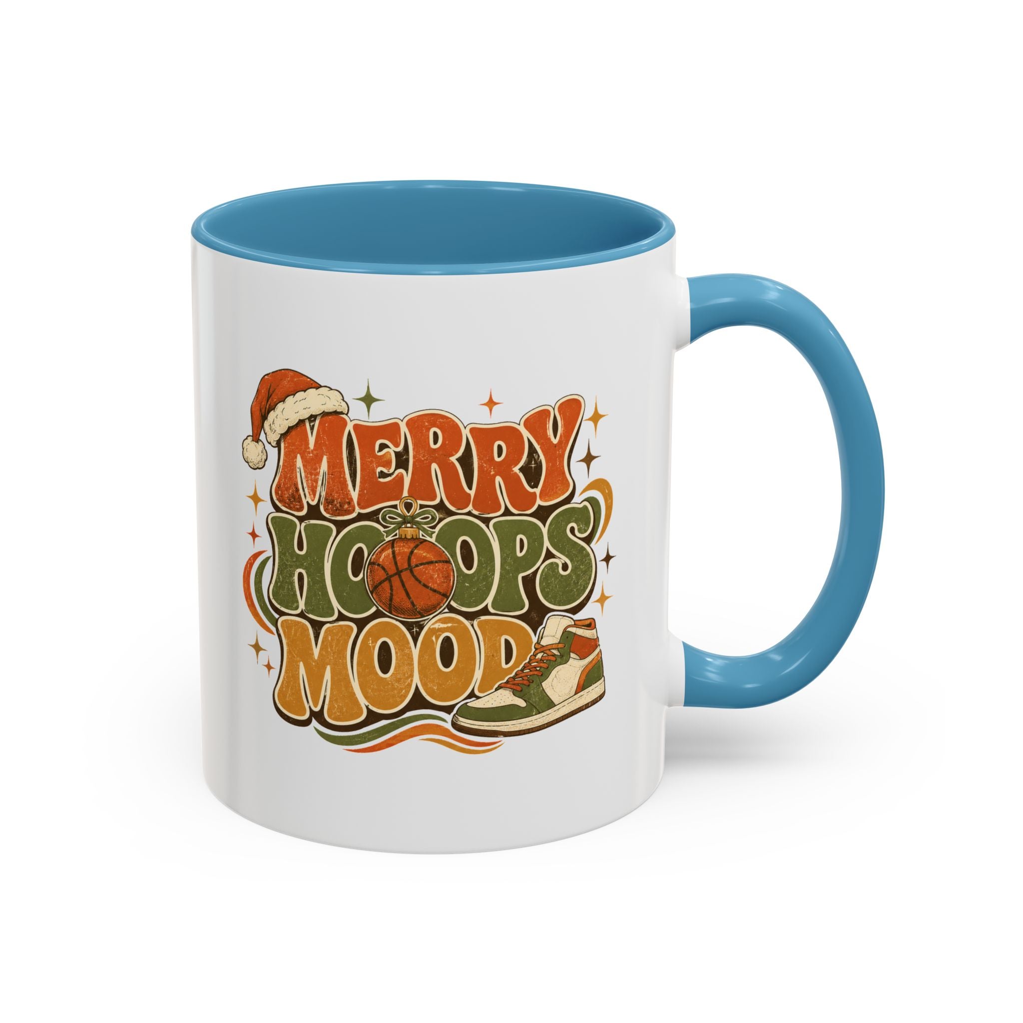 Modern Day Christmas Merry Hoops Mood Accent Coffee Mug — Retro Basketball Christmas Design