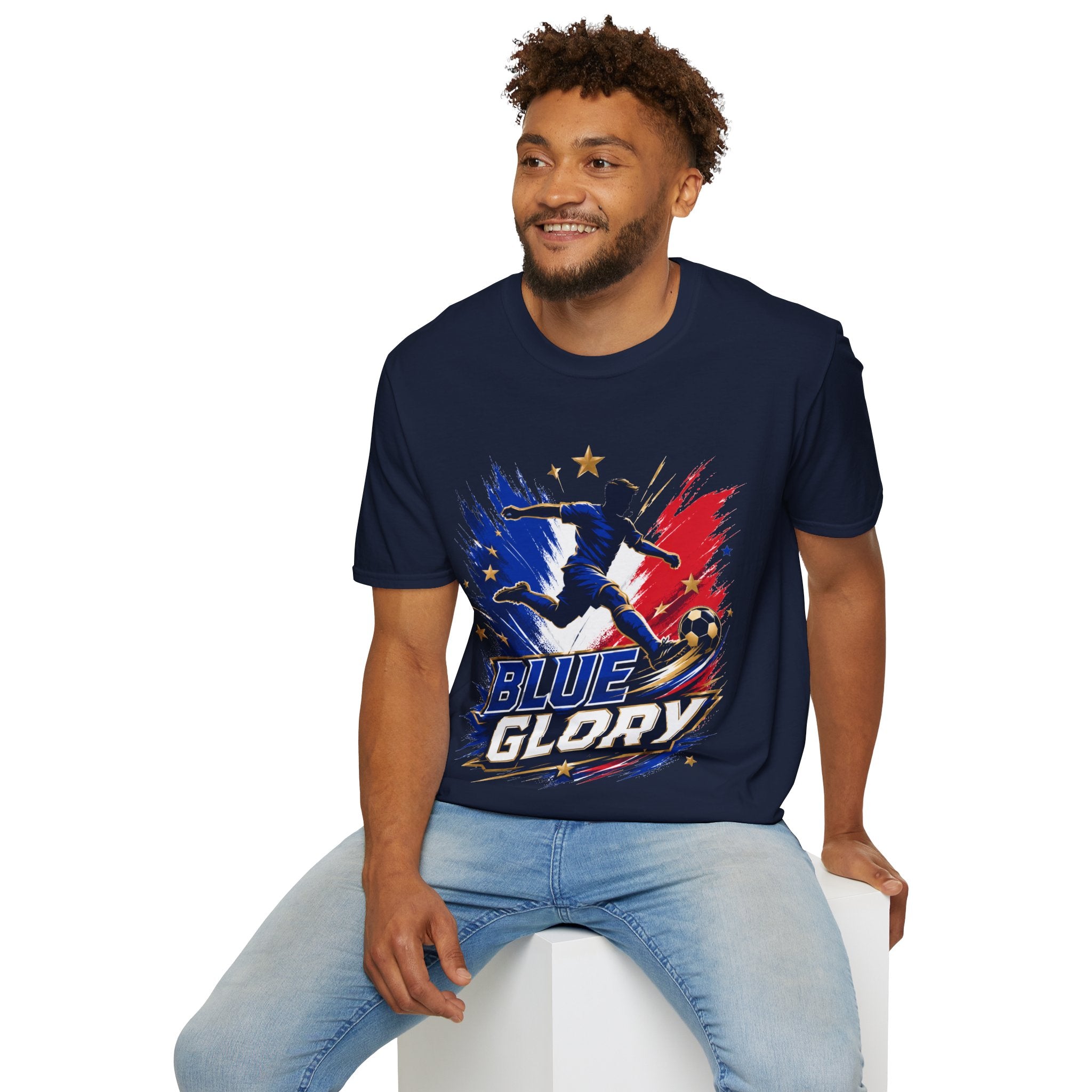 France Soccer T-Shirt — "Blue Glory" Red, White & Blue Player Graphic