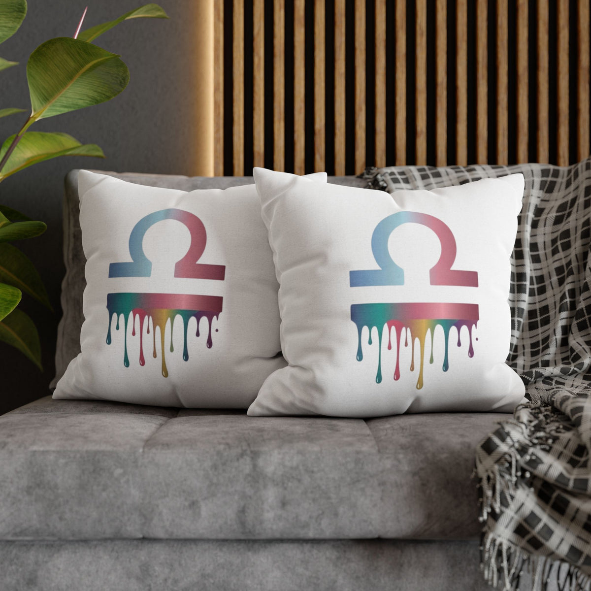Libra Zodiac Drip Pillowcase — Colorful Astrology Square Throw Pillow
