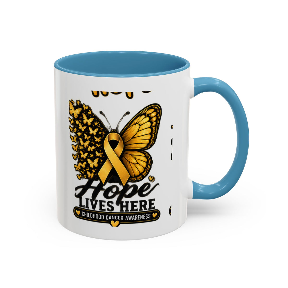 Children’s Cancer Awareness Accent Coffee Mug — "Hope Lives Here" (11/15oz)