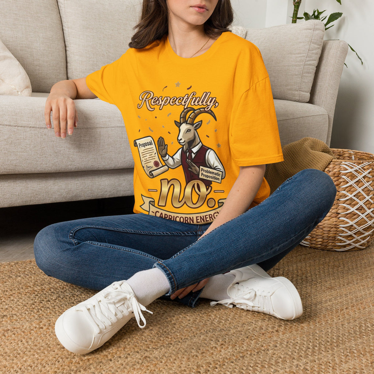 T-Shirt — "Respectfully, No" Capricorn Goat Proposal Funny Zodiac Tee