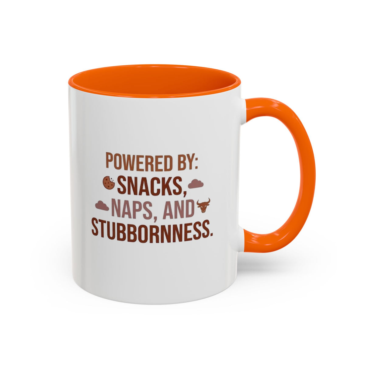 Taurus Coffee Mug - "Powered by Snacks, Naps, and Stubbornness" Accent Ceramic Mug