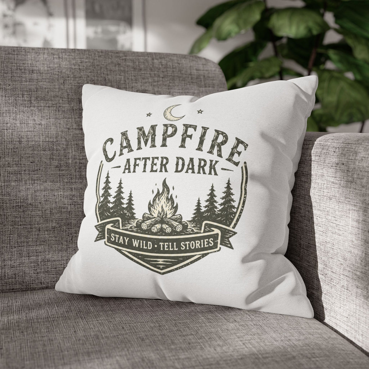 Campfire After Dark Pillowcase Milo Bailey Dog Dad Mom — Rustic Camping Throw Pillow Cover