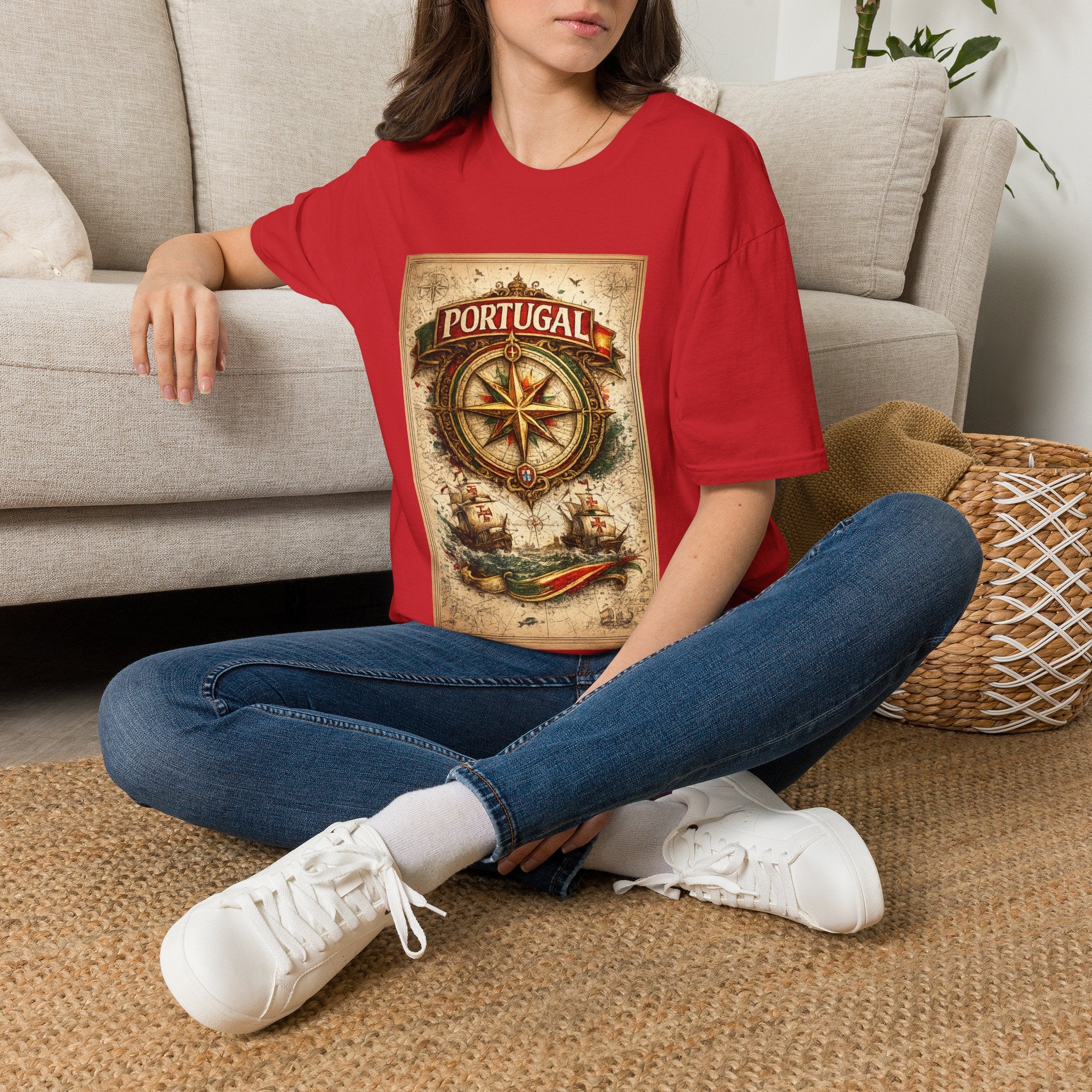 Portugal Compass T‑Shirt — Vintage Nautical Travel Tee